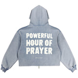 A Zip Crop Hoodie - Light Blue