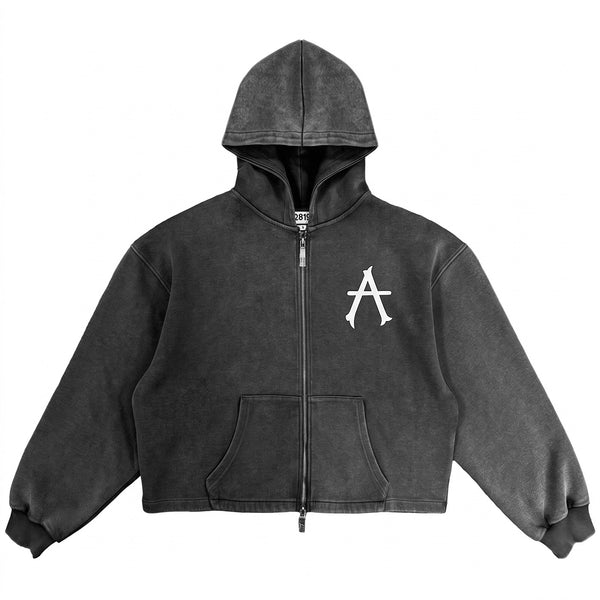 A Zip Crop Hoodie - Charcoal