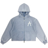 A Zip Crop Hoodie - Light Blue