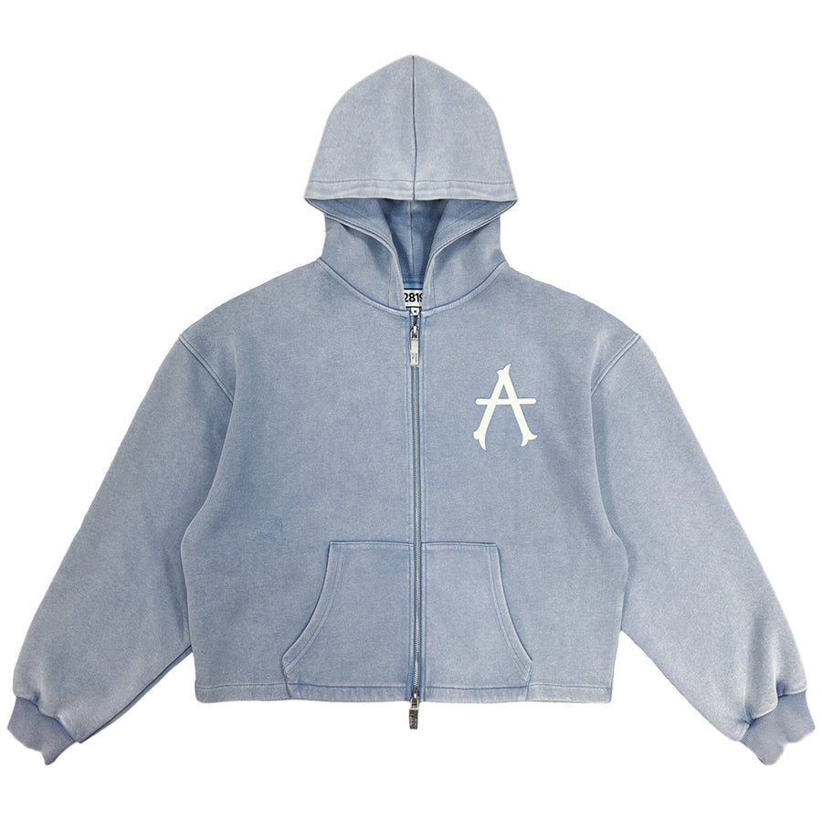 A Zip Crop Hoodie - Light Blue