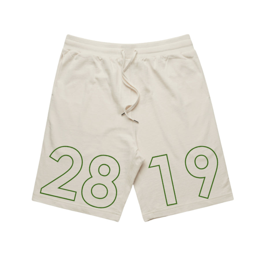 2819 Bold logo shorts in cream and forest