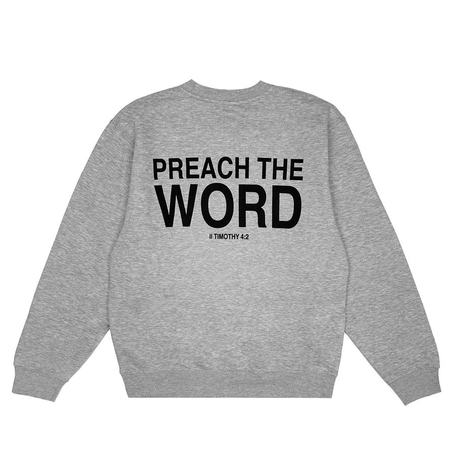 Preach The Word crewneck in gray and black