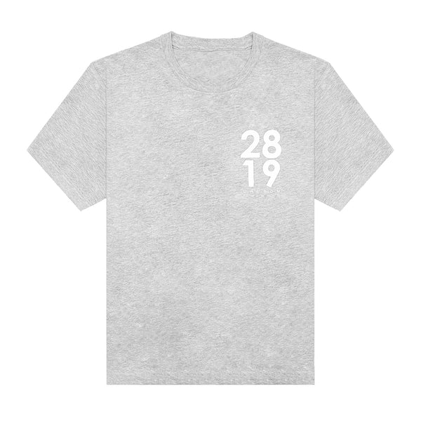 2819 Classic gray tee with the 2819 Church logo over the heart