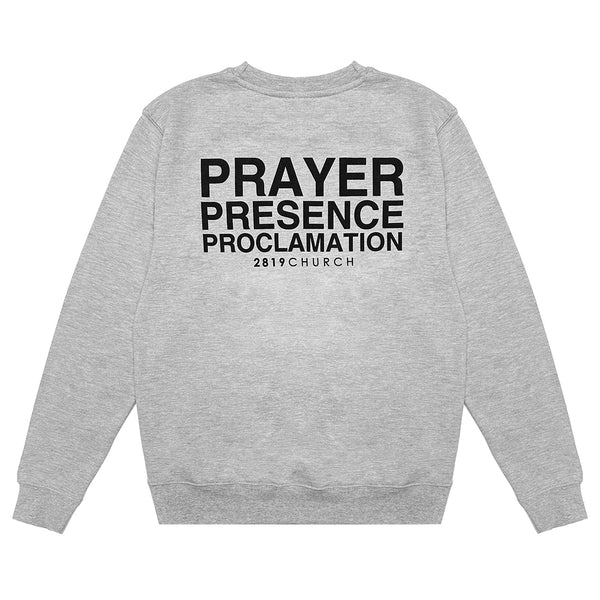House of Prayer gray crewneck with a brushed interior